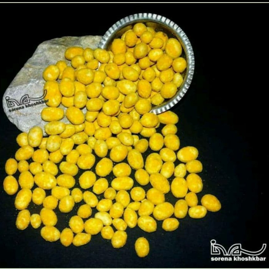 بادام زمینی روکشدار با طعم موسیر در بسته بندی 450 گرمی