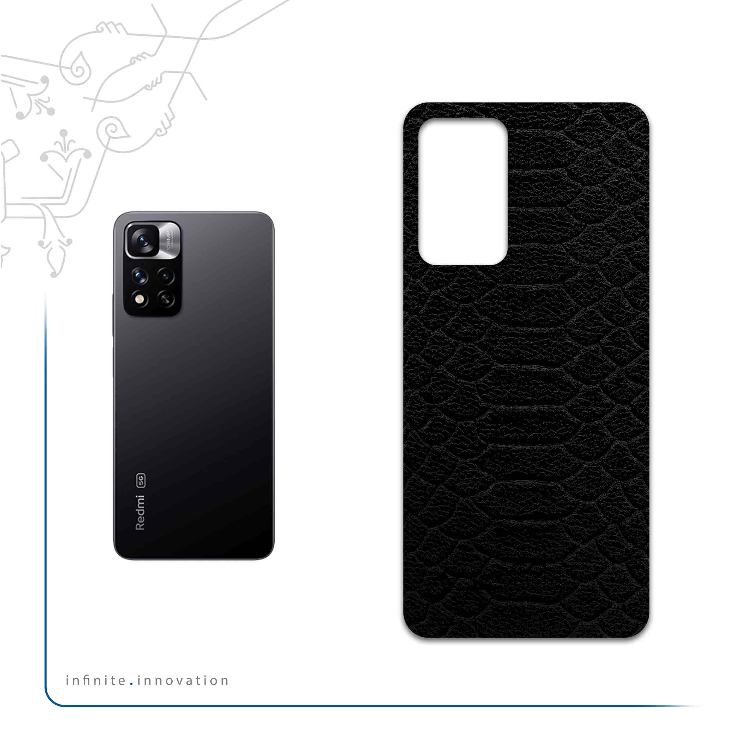 برچسب پوششی ماهوت مدل Black-Snake-Leather مناسب برای گوشی موبایل شیائومی Redmi Note 11 Pro Plus 5G