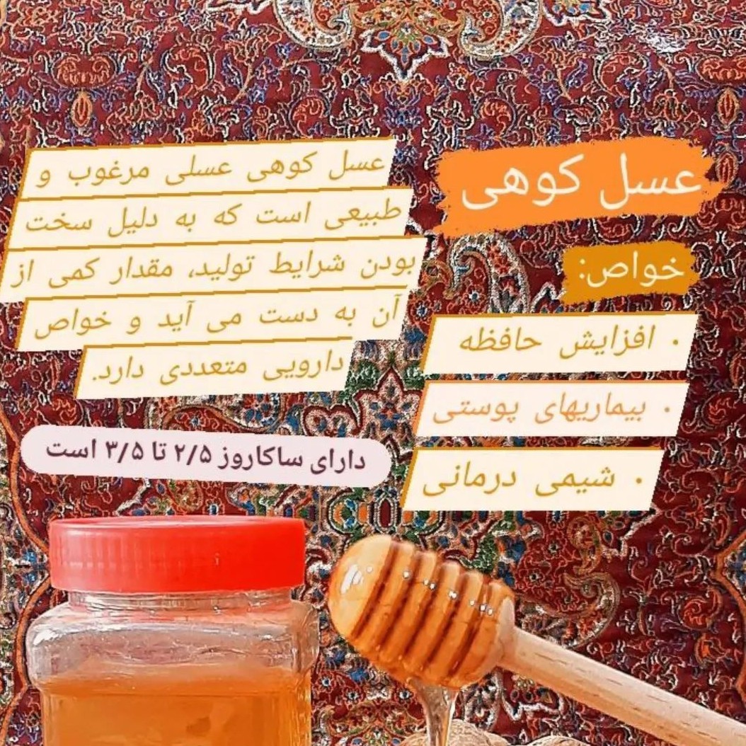 عسل نیم کیلویی طبیعی کوهی