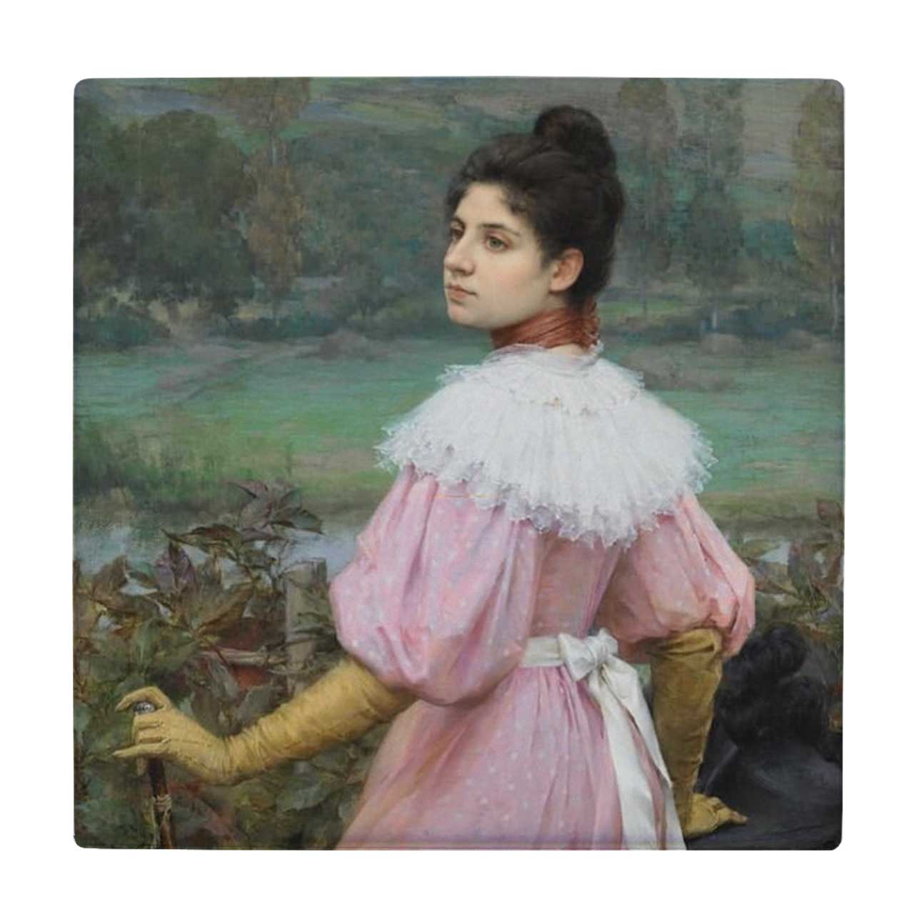  کاشی کارنیلا طرح نقاشی بانو در باغ گل کد wkk441