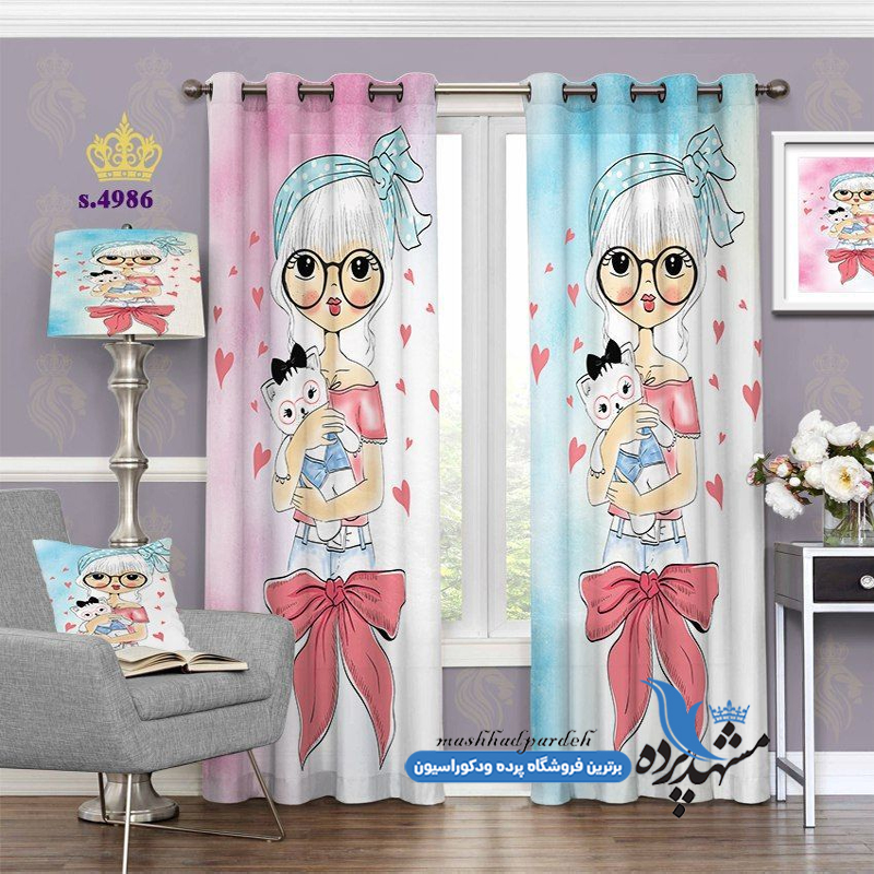 پرده پانچ کودکانه طرح دختر و خرس کوچولو کد s-4986