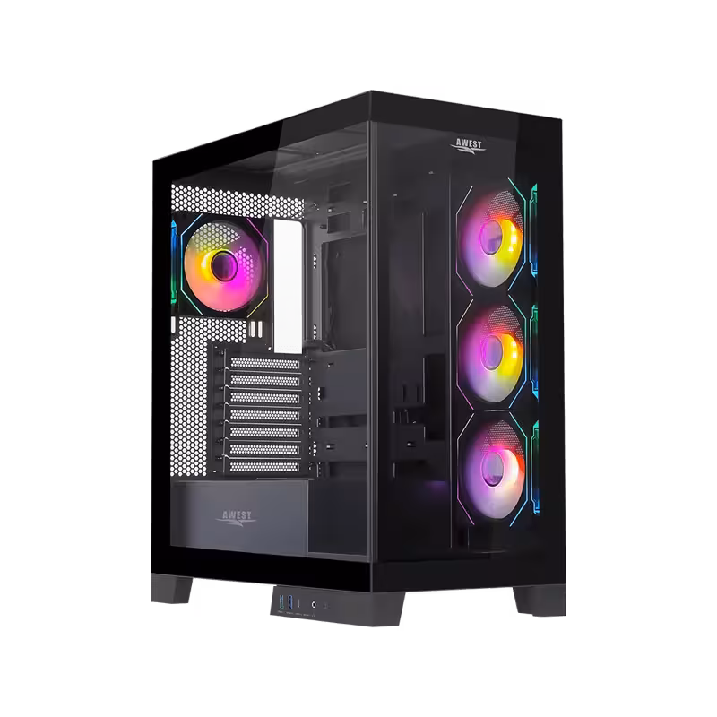 کیس گیمینگ AWEST GT-AQ16-MB | طراحی آکواریومی، تهویه حرفه‌ای، پشتیبانی از کارت‌گرافیک‌های بزرگ