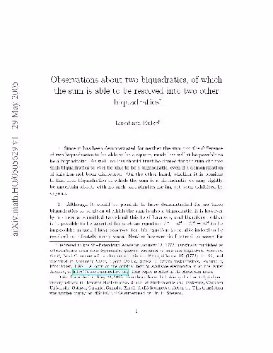 خرید و دانلود نسخه کامل کتاب Observations about two biquadratics, of which the sum is able to be resolved into two other biquadratics