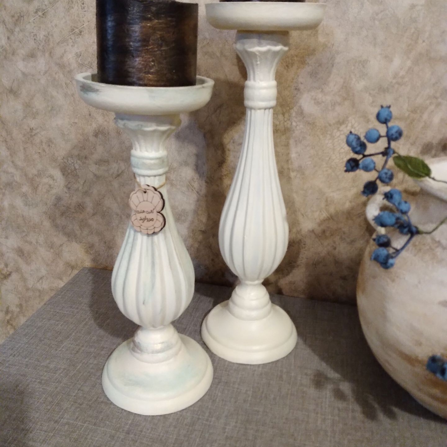 شمعدان پلی استر پتینه شده ست دوتایی قابل اجرا در رنگ و پتینه دلخواه 