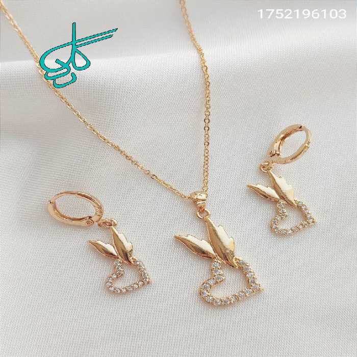 خرید نیم ست دخترانه طرح قلب YSX استیل نگین دار رنگ ثابت ضد حساسیت کیفیت عالی کد 1715174 - ردگل