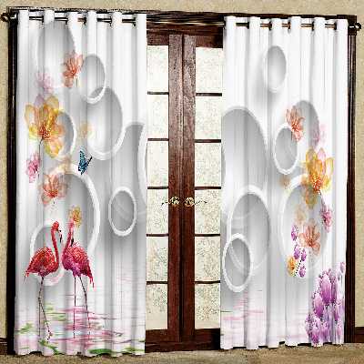 پرده مدل گل و فلامینگو مخمل پانچی کد 2653 سایز 200x140 سانتی متر