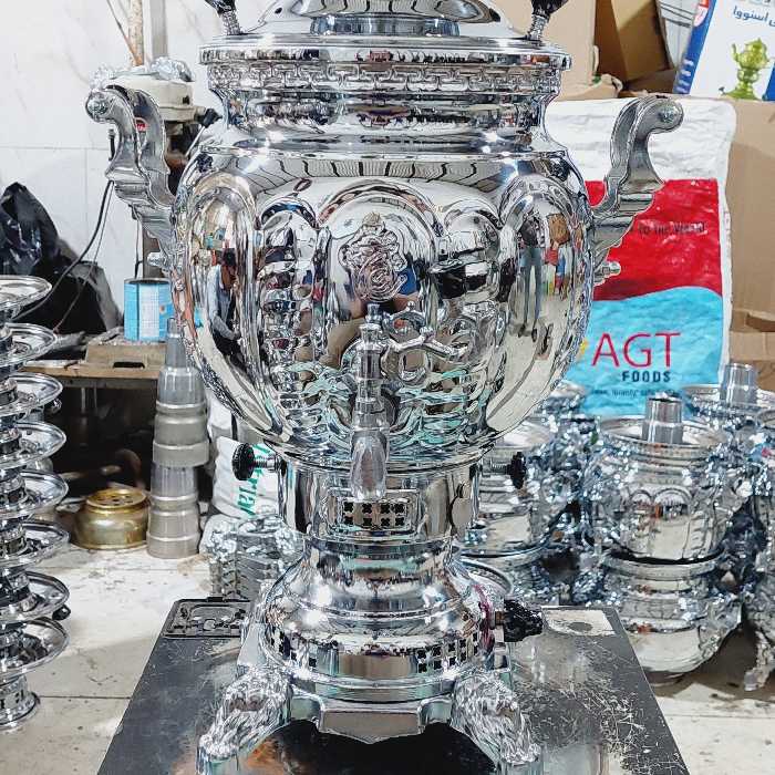 سماور 6لیتری کره ای ساده برنجی با روکش نیکل کرم قیمت مناسب