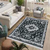 فرشینه طرح سنتی سیاه و سفید با حاشیه نازک HQ-3338