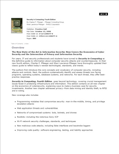 خرید و دانلود نسخه کامل کتاب Security in computing