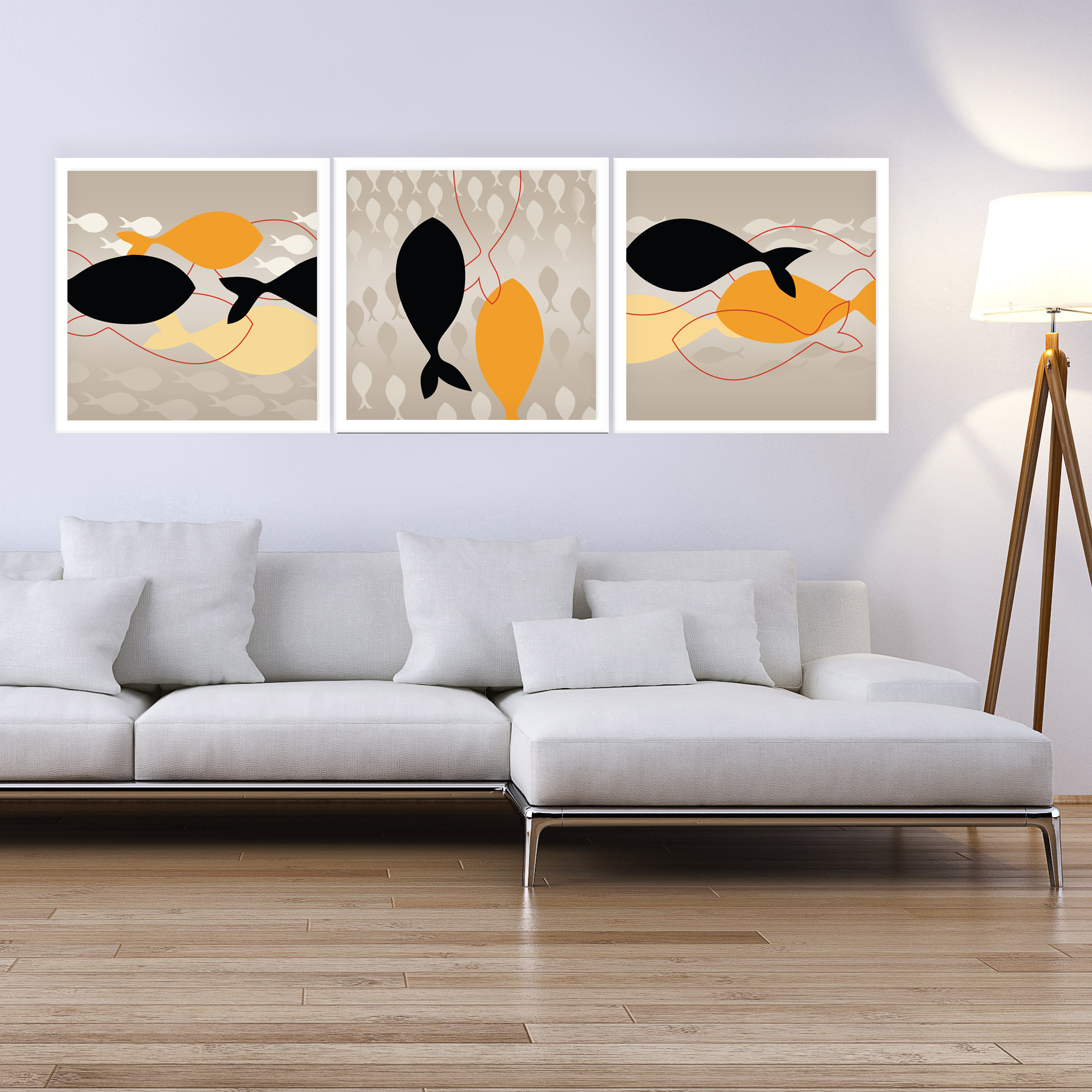 تابلو دکوراتیو مدل Sea fish مجموعه سه عددی