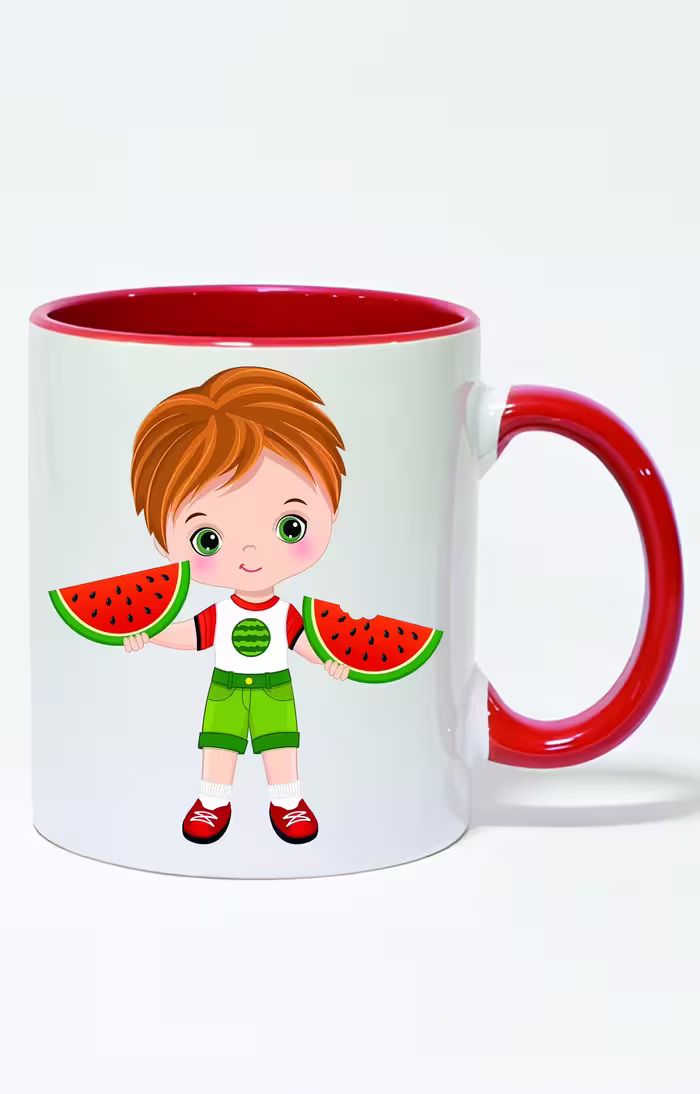 ماگ دسته و داخل رنگی طرح پسر شب یلدا کد 3735