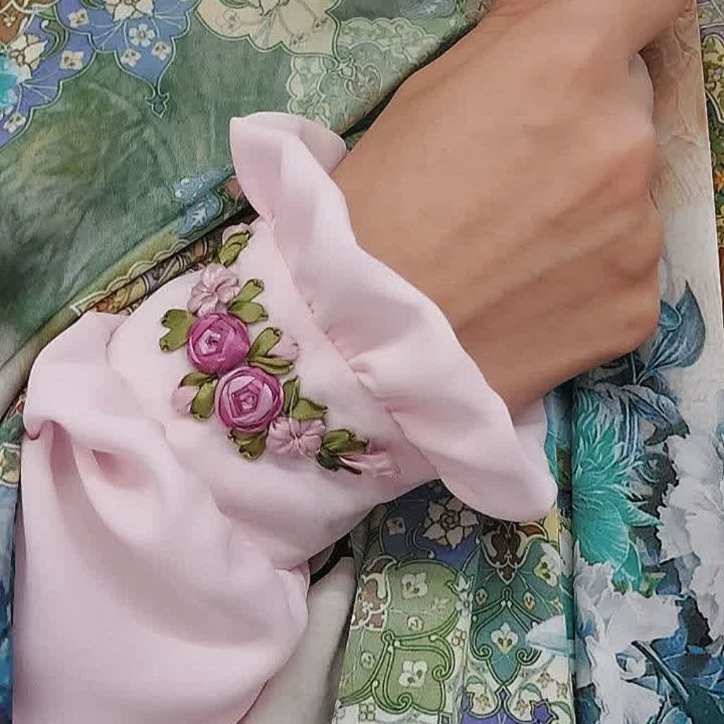 ساق دست شومیز ی ،جنس کرپ حریر ، روبان ترکیه ، قابل سفارش در سایز دلخواه