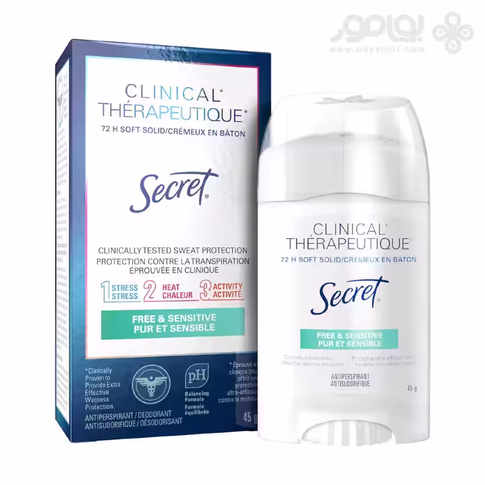 دئودورانت سکرت کلینیکال مدل FREE &amp; SENSITIVE وزن 45 گرم