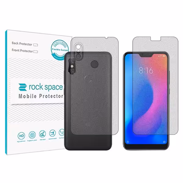 گلس صفحه نمایش و پشت گوشی شیائومی Redmi Note 6 Pro مدل نانو هیدروژل مات برند راک اسپیس کدSS