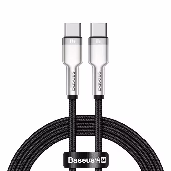 کابل 1 متری دو سر تایپ سی 100 وات بیسوس Baseus Cable USB-C to USB-C Baseus Cafule, 100W, 1m black CATJK-C01