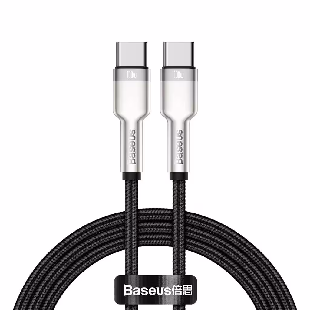 کابل 1 متری دو سر تایپ سی 100 وات بیسوس Baseus Cable USB-C to USB-C Baseus Cafule, 100W, 1m black CATJK-C01