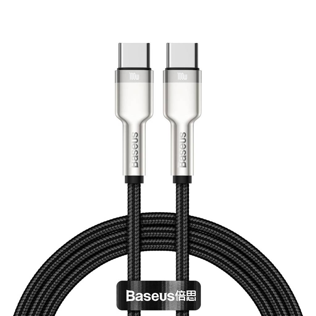 کابل 1 متری دو سر تایپ سی 100 وات بیسوس Baseus Cable USB-C to USB-C Baseus Cafule, 100W, 1m black CATJK-C01