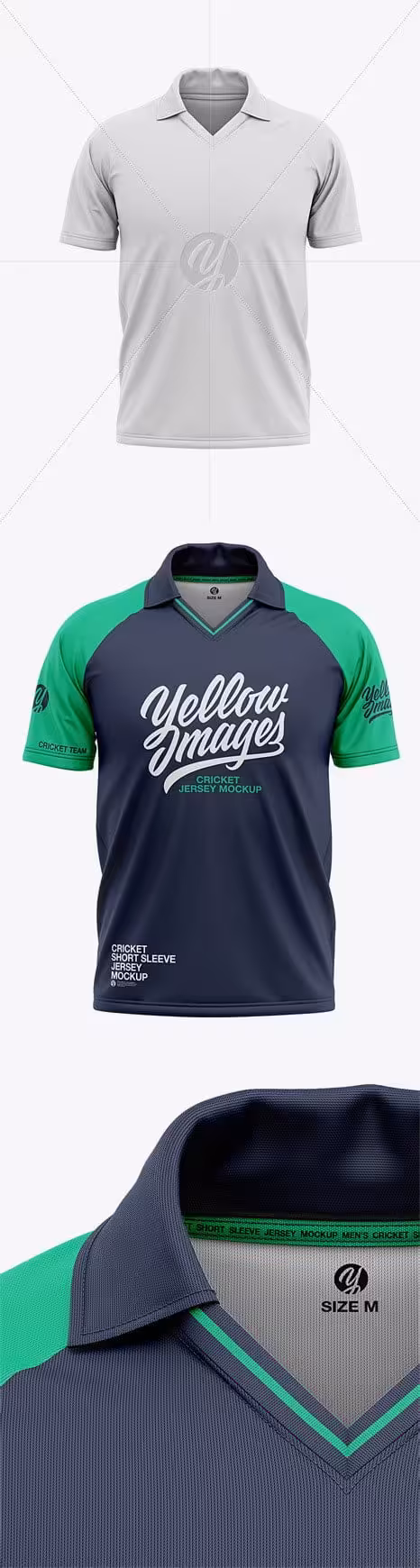 دانلود Men’s Short Sleeve Cricket Jersey / Polo V-Neck Shirt – Front…