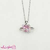 گردنبند دخترانه نقره ای مدل قلب صورتی و زحل کد 1088