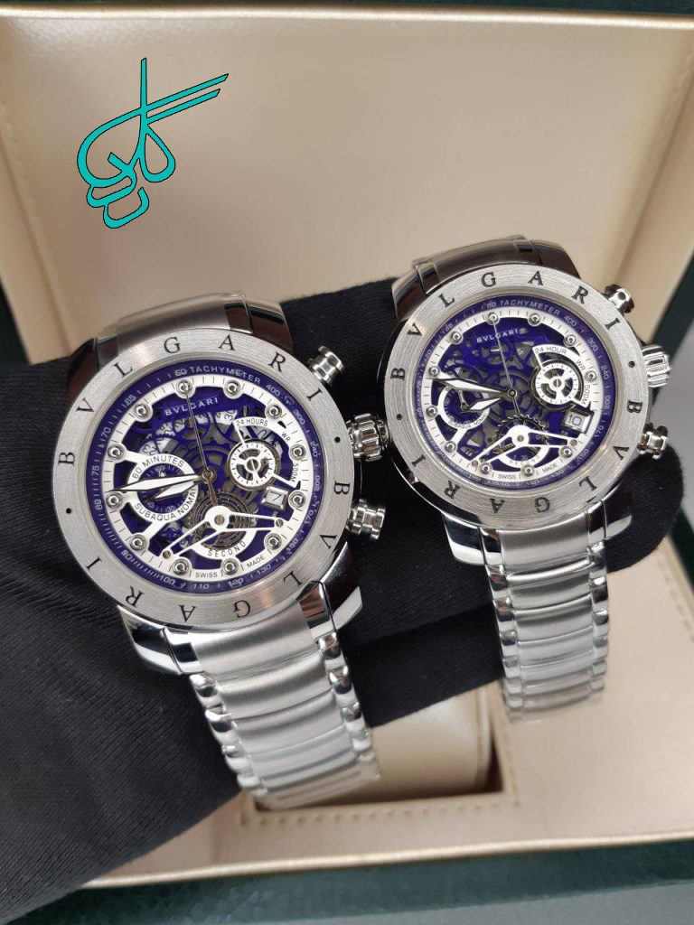 خرید ست ساعت زنانه و مردانه بولگاری موتور ساخت کشور ژاپن کوارتز جنس استیل رنگ ثابت و ضدحساسیت کیفیت A    شرکتی کد 2115556 - ردگل