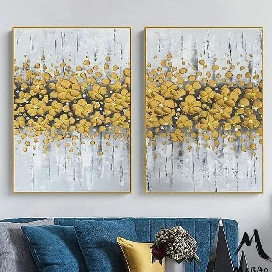 تابلو دکوراتیو نقاشی  شکوفه ریسه افقی