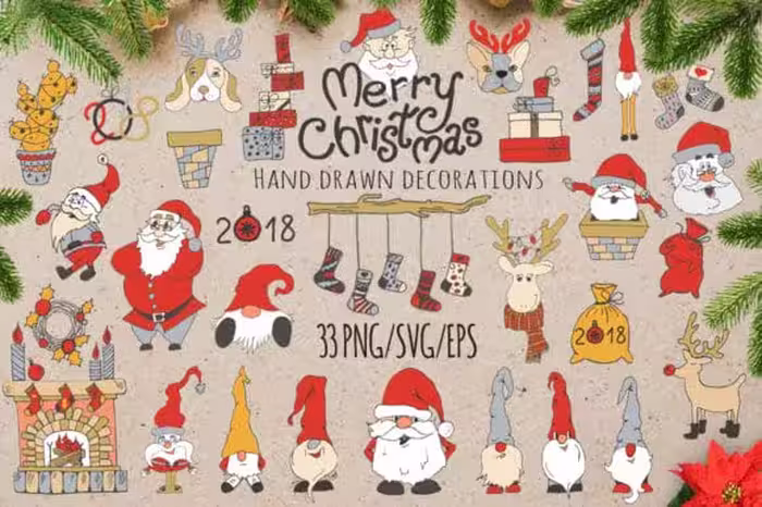 دانلود Merry Christmas Hand Drawn Decorations