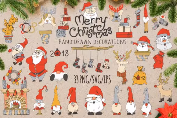 دانلود Merry Christmas Hand Drawn Decorations