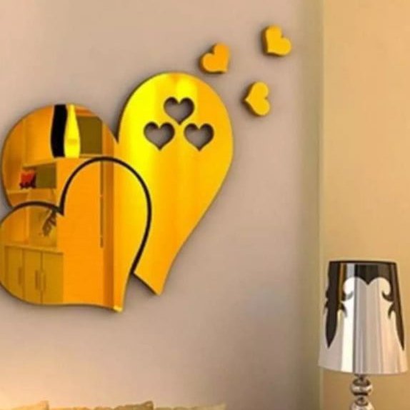 اینه دکوراتیو مولتی استایل طرح قلب، دو رنگ نقره ای و طلایی، ابعاد 25 در20 سانت