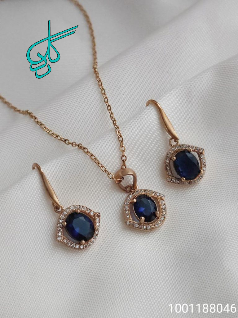 خرید نیم ست زنانه نگین دار به همراه زنجیر کد 1715041 - ردگل
