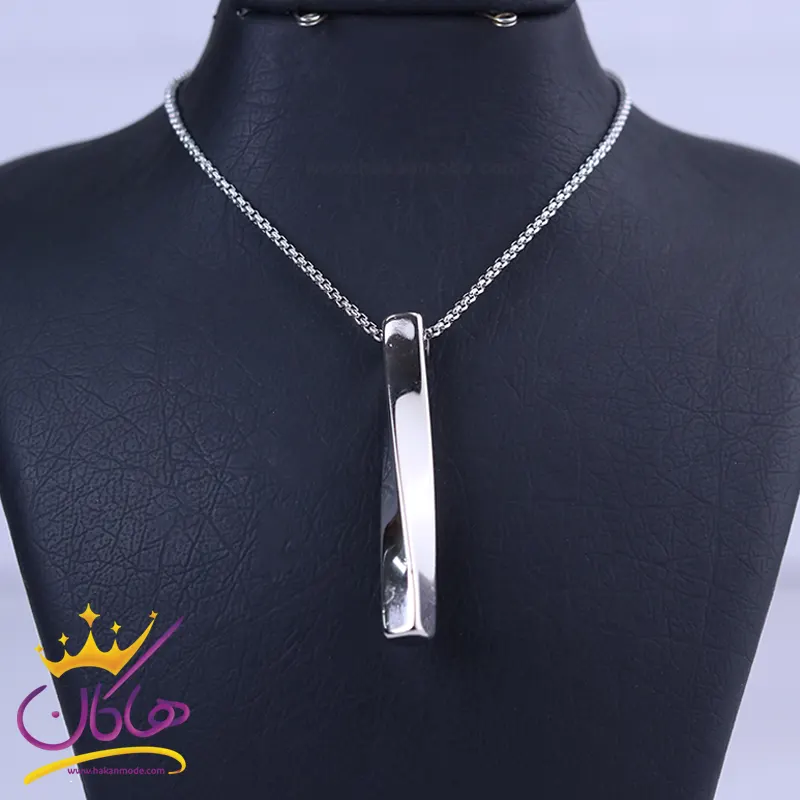 گردنبند نقره ای آویز مستطیل استنلس استیل ST 12343