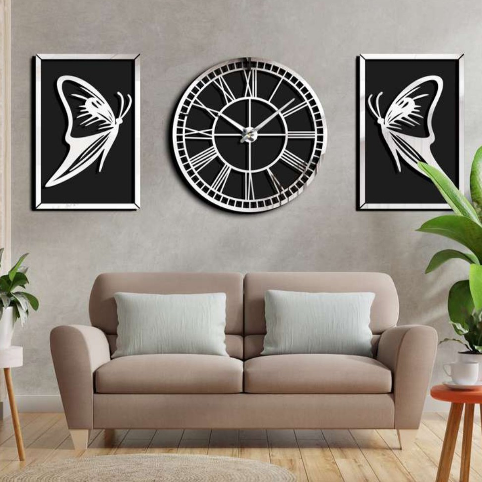 ساعت دیوار پدیده پلاس مدل پروانه بهمراه تابلو 