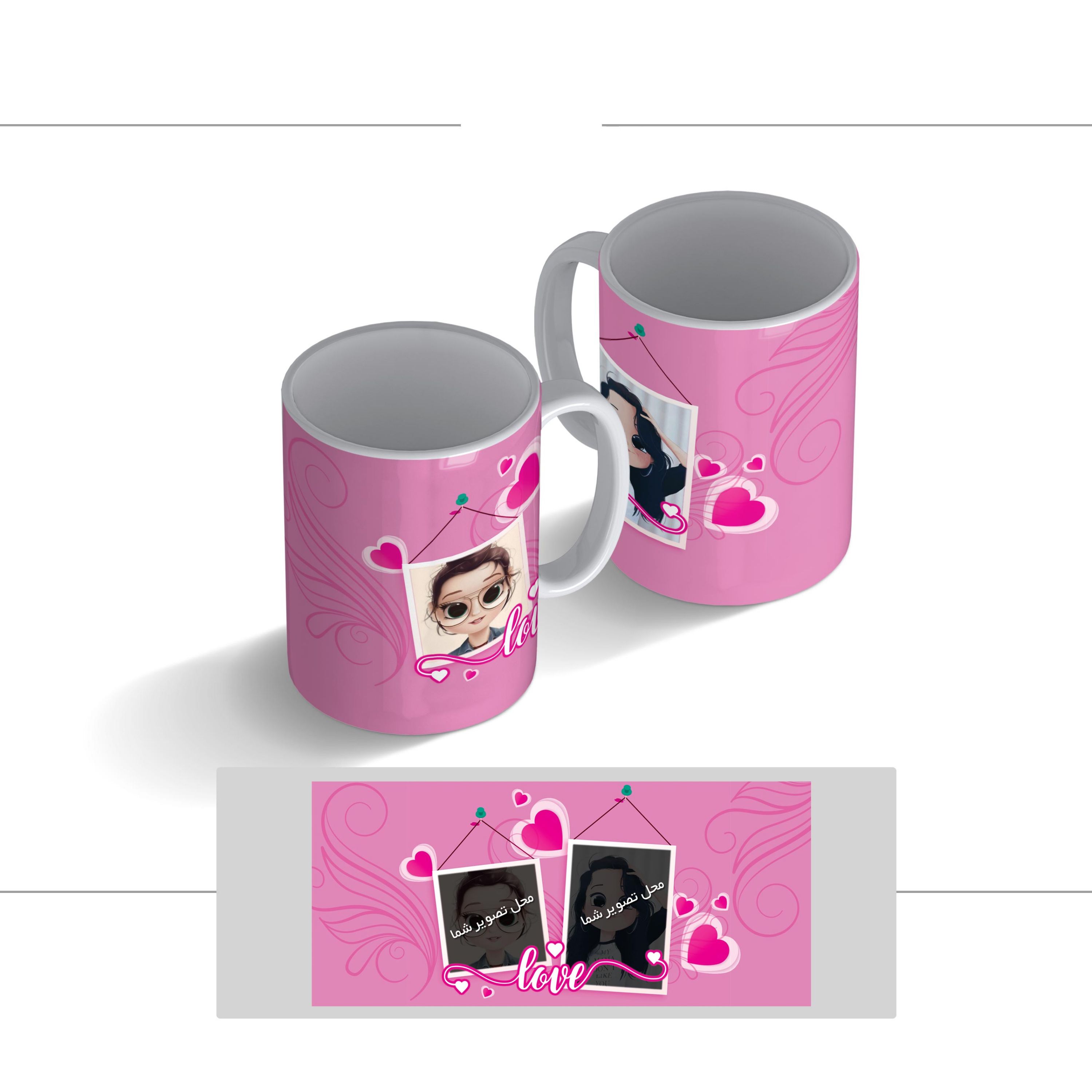 لیوان (ماگ) عاشقانۀ صورتی با متن LOVE