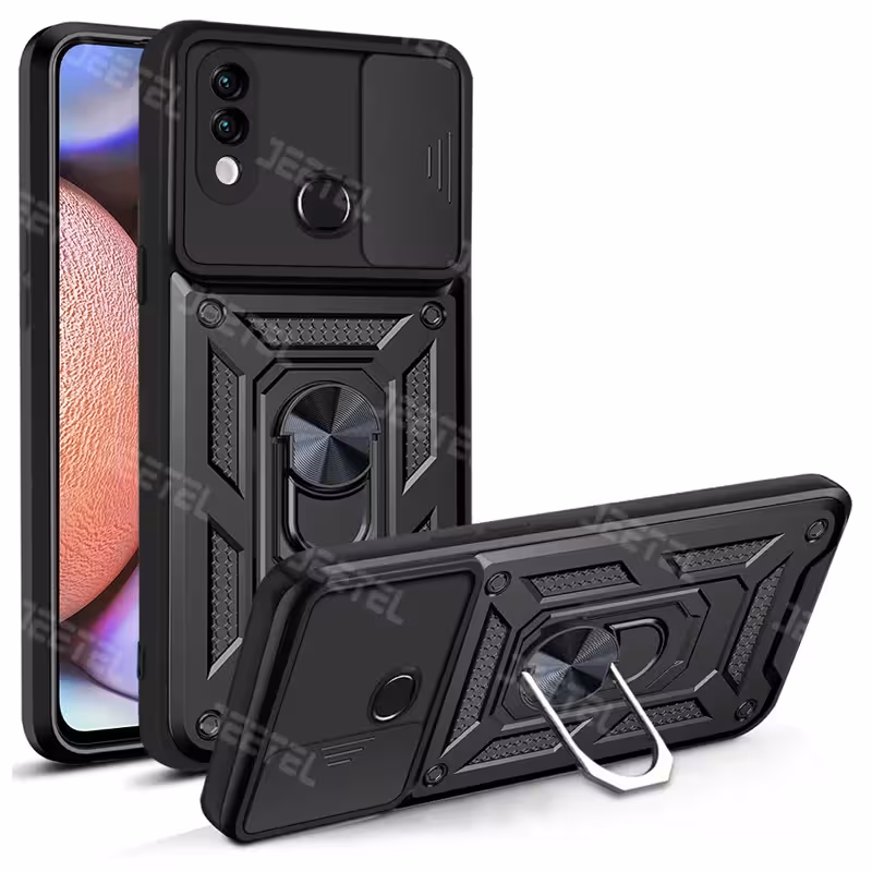 قاب اورجینال اسلاید آرمور مناسب برای گوشی Samsung Galaxy A10S طرح محافظ لنزدار کشویی مجهز به رینگ استندشو و مگنتی