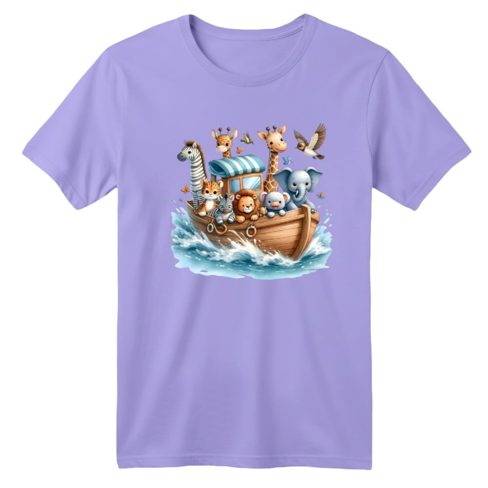 تی شرت آستین کوتاه بچگانه مدل کشتی حیوانات رنگ یاسی