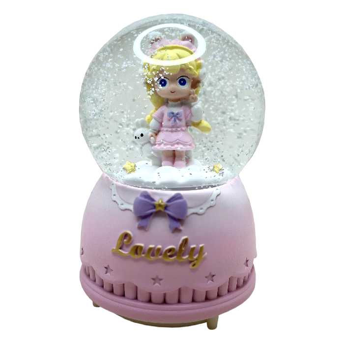 گوی موزیکال مدل پمپی Lovely طرح دختر مو طلایی و خرگوش کوچولو کد PB9