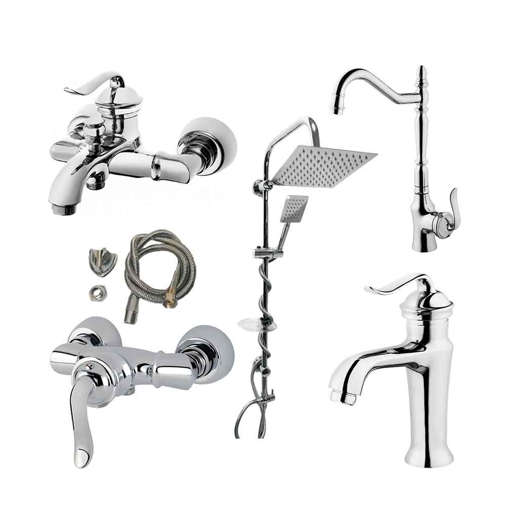 ست شیرآلات بامبو کروم براق با یونیورست استیل