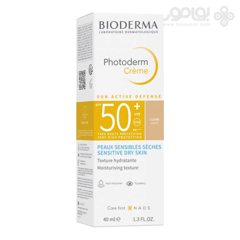 کرم ضد آفتاب رنگی بایودرما مدل فتودرم SPF 50 رنگ روشن حجم 40 میل