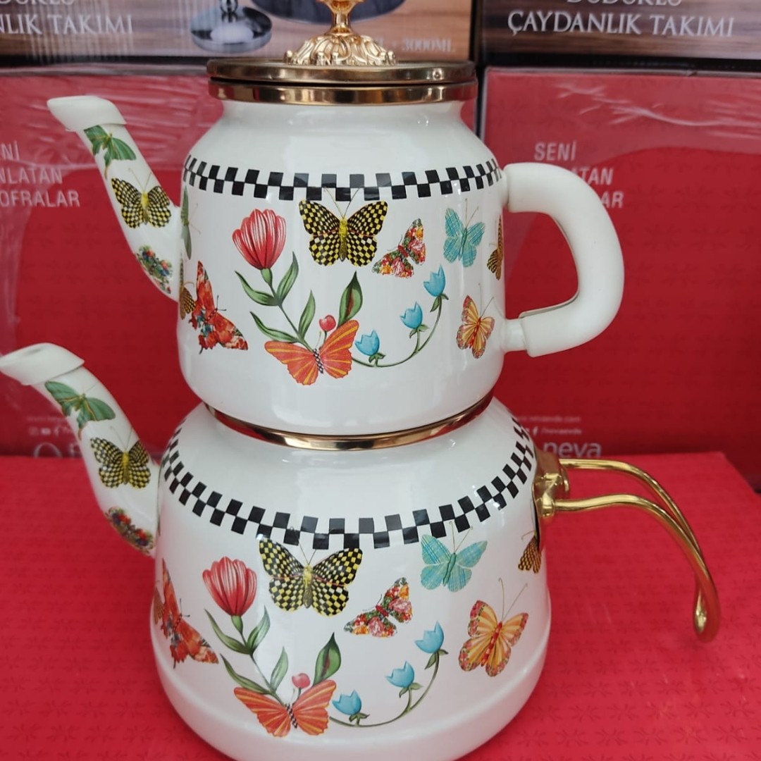 کتری قوری لعابی طرح پروانه ترکیه