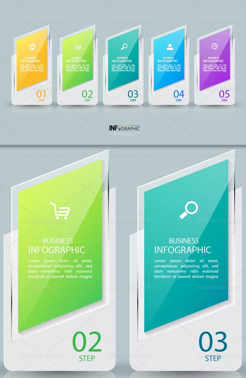 وکتور اینفوگرافیک 5 مرحله ای | گرافیک با طعم تربچه