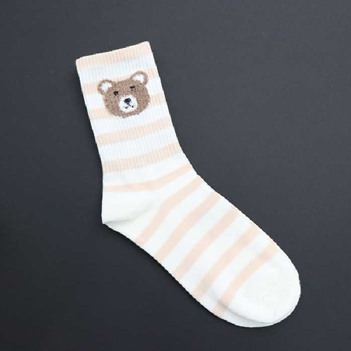 جوراب ساقدار کش انگلیسی بروسکا طرح خرس رنگ سفید کرم 20340