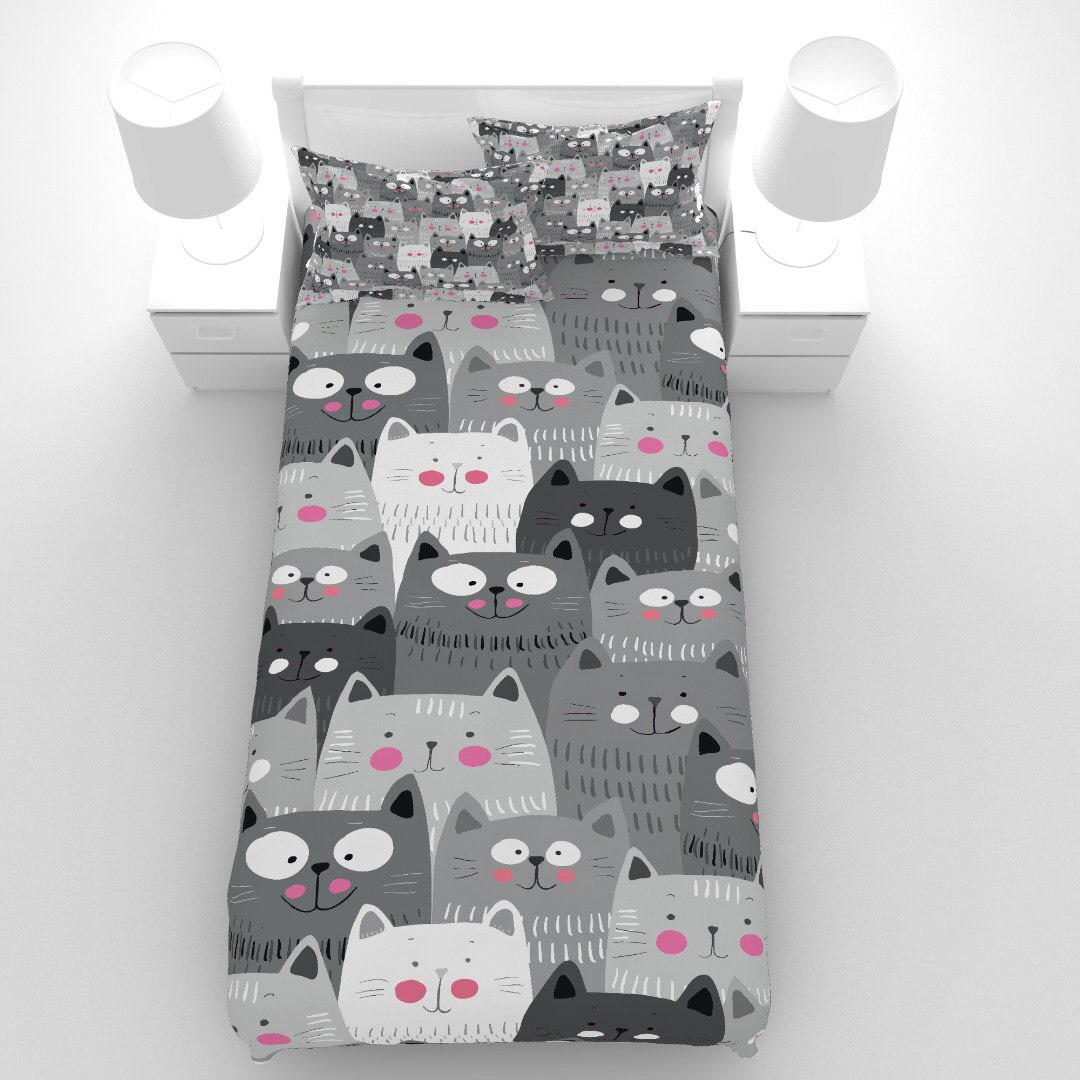 سرویس خواب مدل گربه های دسته جمعی یک نفره 5 تکه