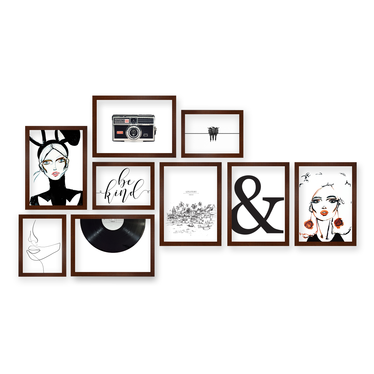 تابلو هیلما گالری کد HAP1776 BROWN مجموعه 9 عددی