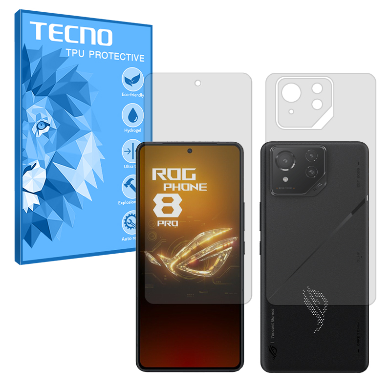 گلس صفحه نمایش و پشت گوشی ایسوس ROG Phone 9 Pro مدل هیدروژلی شفاف برند تکنو کد SS