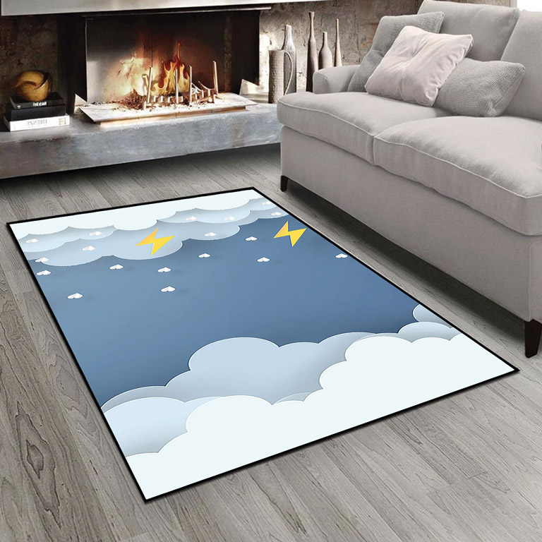 فرشینه طرح اتاق نوزاد ابر های در حال بارش برف و رعد و برق آسمان شب pk-3308a