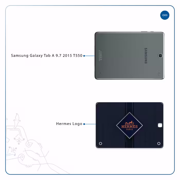 برچسب پوششی ماهوت مدل Hermes-Logo مناسب برای تبلت سامسونگ Galaxy Tab A 9.7 2015 T550