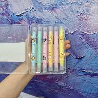 ماژیک هایلایتر طرح عروسکی 6 رنگ فسفری پاستلی دو سر پاک شونده پاک کن دار