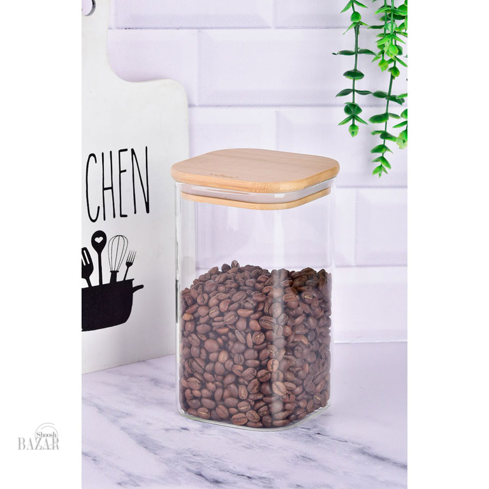 بانکه شیشه ای در چوبی مربع 29 سانت یونیک کد 1758