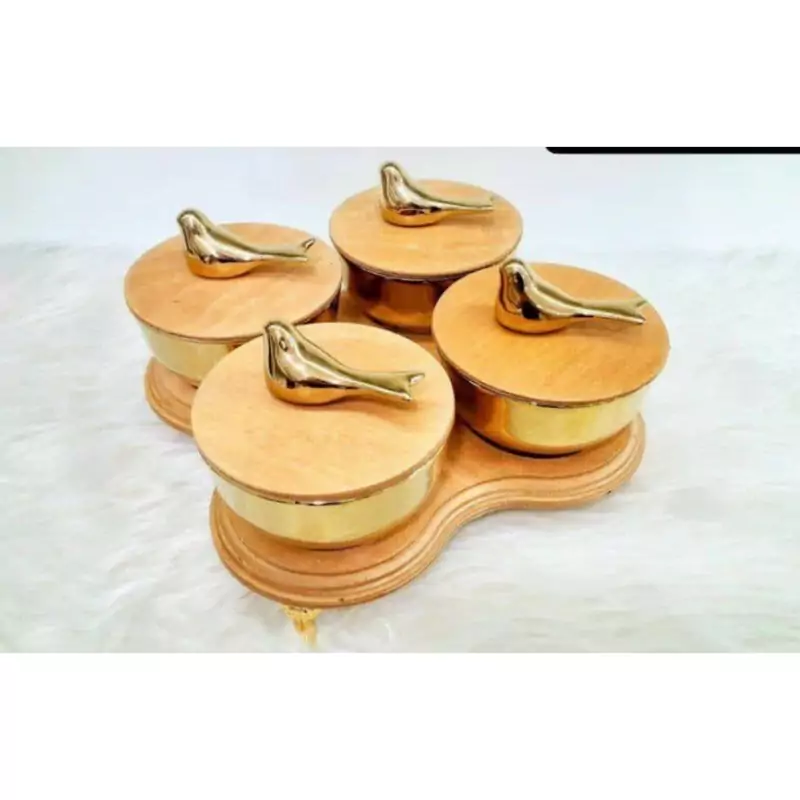 اردوخوری 4خانه چوبی مدل گنجشک اردوخوری مربع 4خانه چوبی ست پذیرایی عید ظروف تنقلات