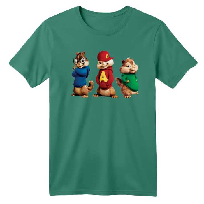 تی شرت آستین کوتاه بچگانه مدل آلوین و سنجاب ها کد 2 رنگ سبز سدری