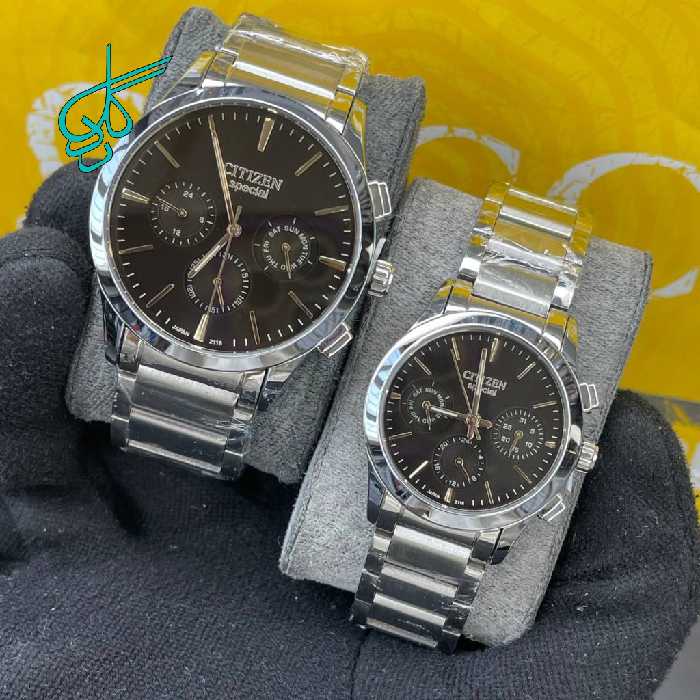 خرید ست ساعت زنانه و مردانه سیتیزن اسپشیال سه موتوره فعال کیفیت عالی ساخت ژاپن استیل رنگ ثابت کد 2116078 - ردگل